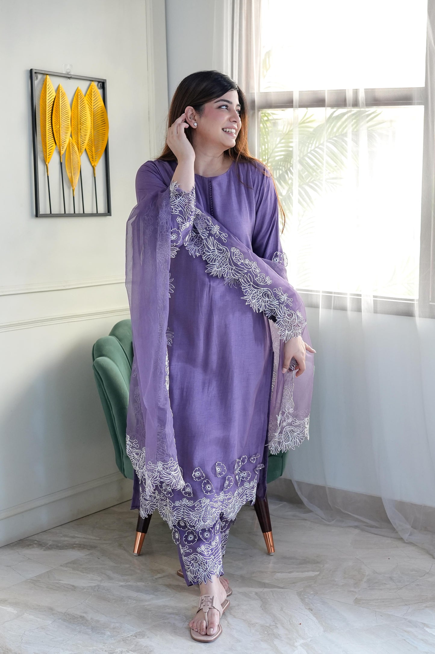 Tira Purple Thread Detailing Suit Set