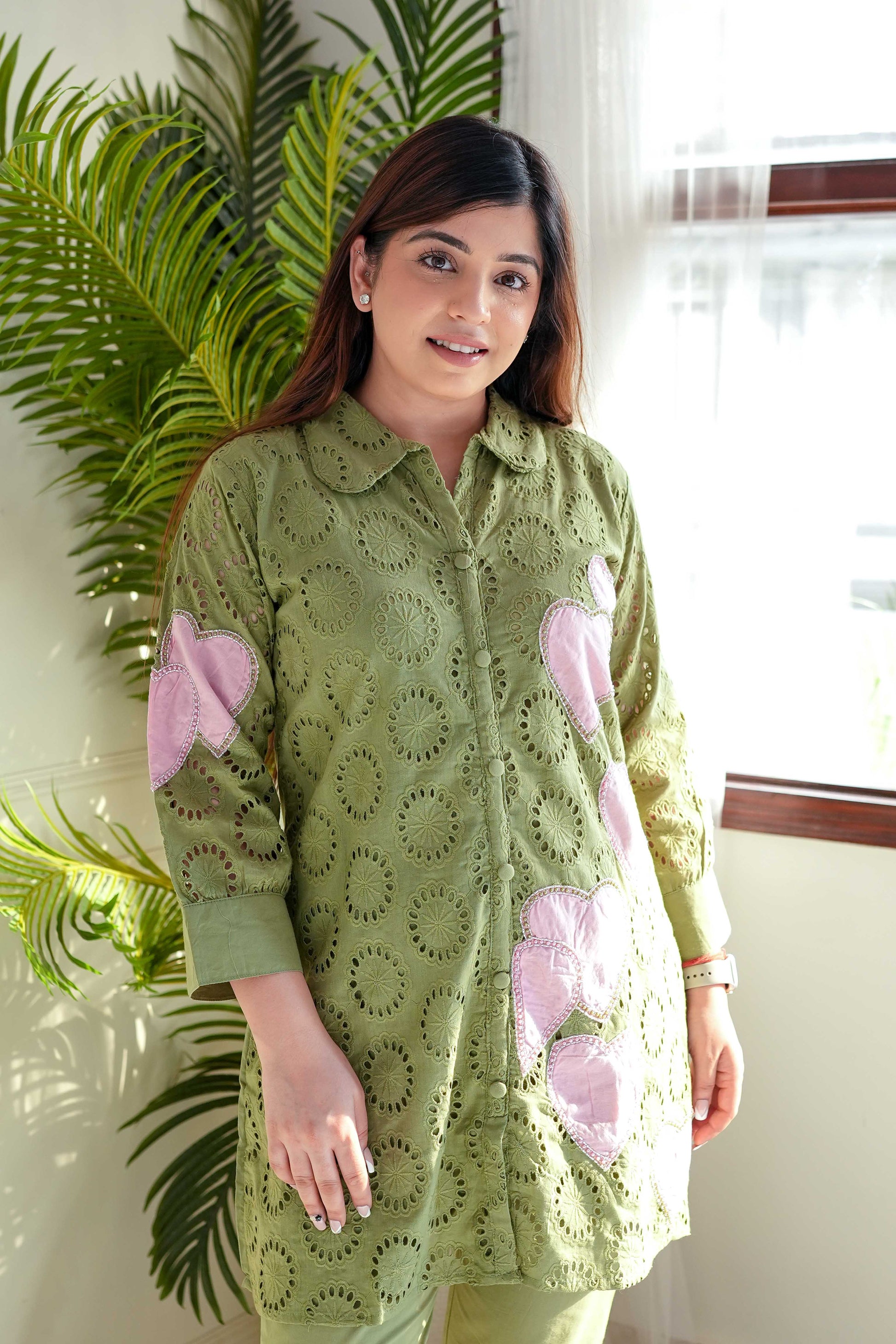 Mehreen Green Embroidered Schiffli Cordset