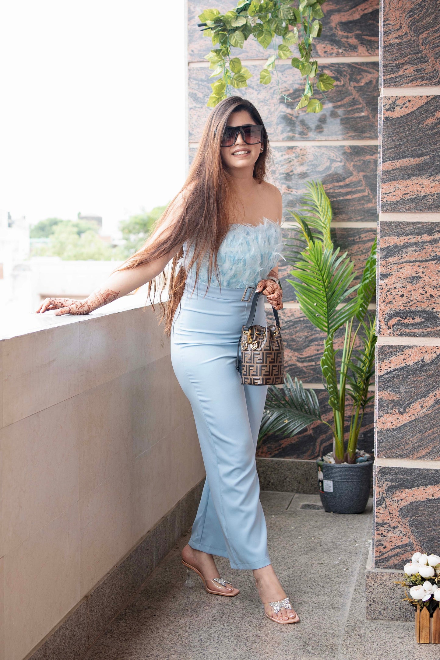 Jenice Blue Furr Jumpsuit