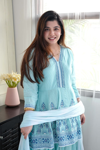 Noora Blue Printed Sharara Set