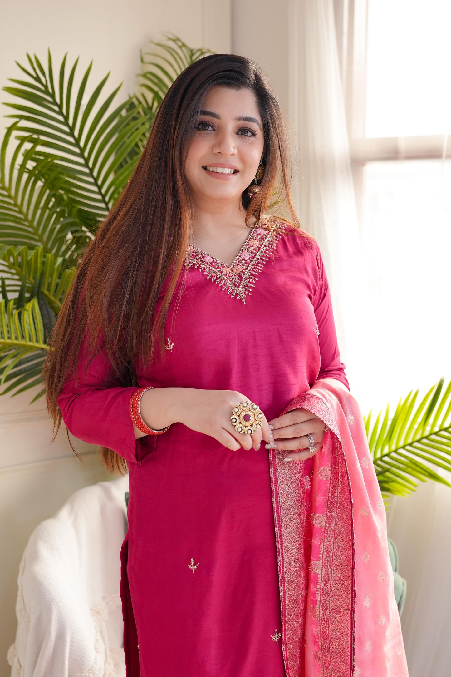 Ujjivan Pink Silk Suit Set