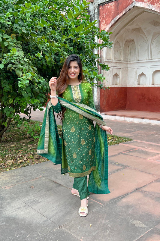 Fazana Green Silk Suit Set