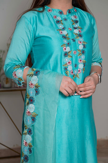 Nadira Embroidered Silk Suit Set