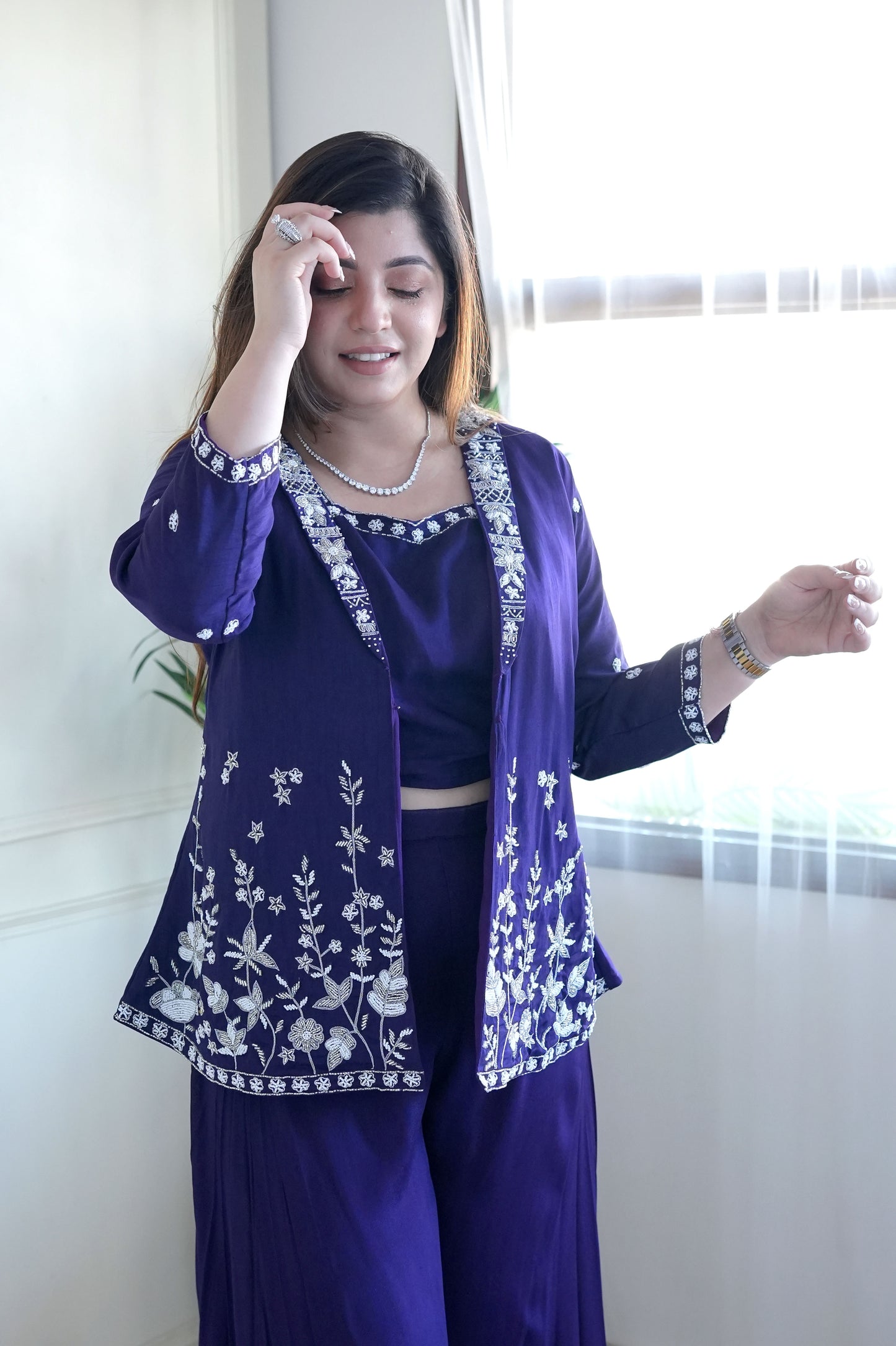 Haya Purple Embroidered Garara Set