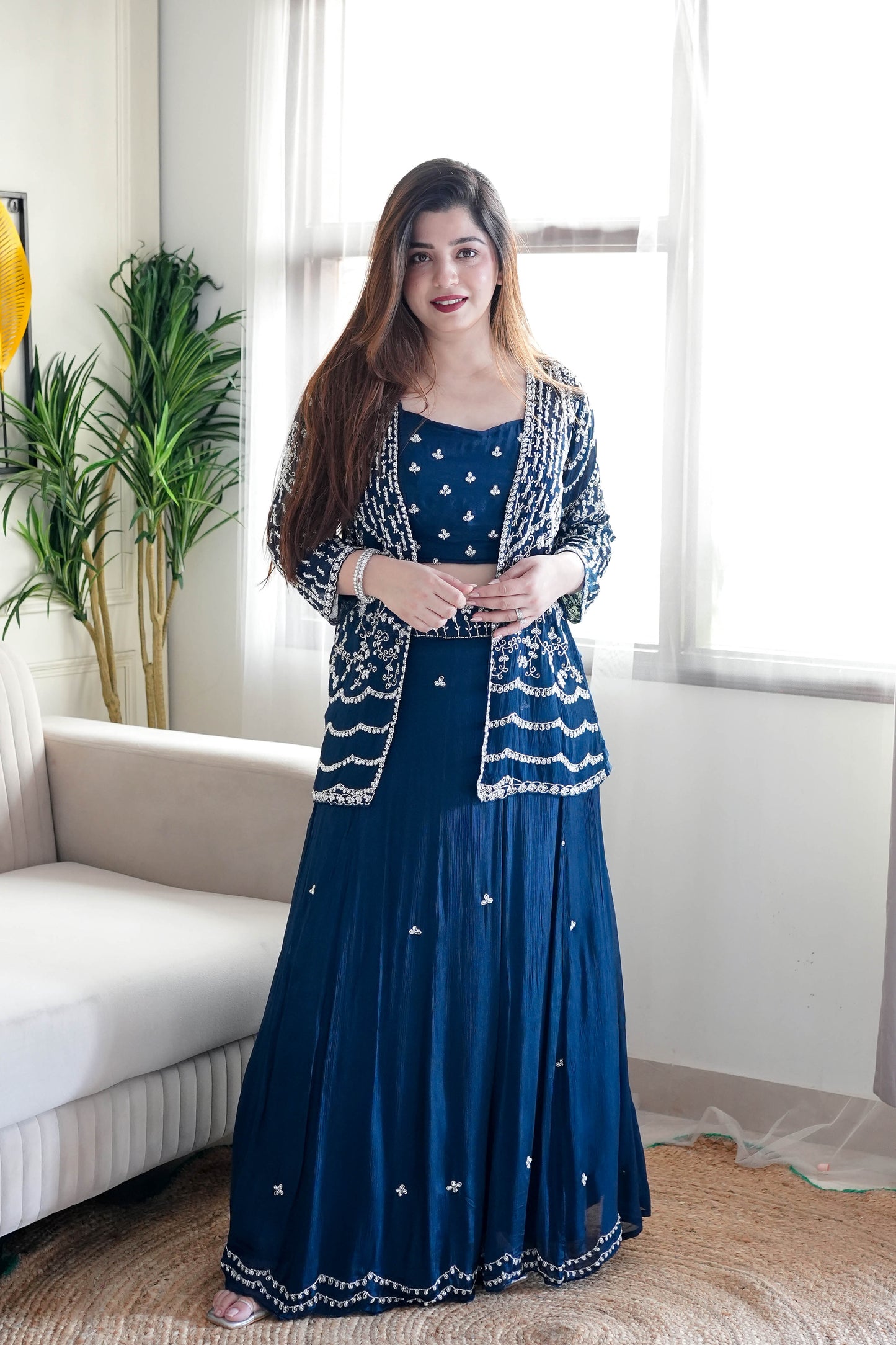 Jeenat Blue Embroidered Three Piece Set