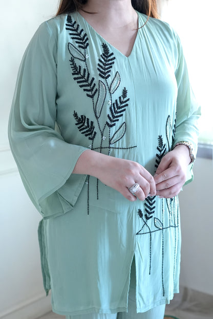 Meerab Sea Green Embroidered Co ord Set