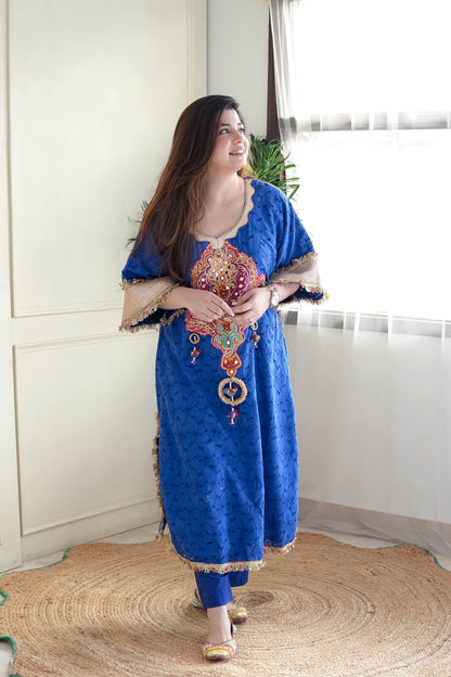 Serene Blue Embroidered Chogha Set