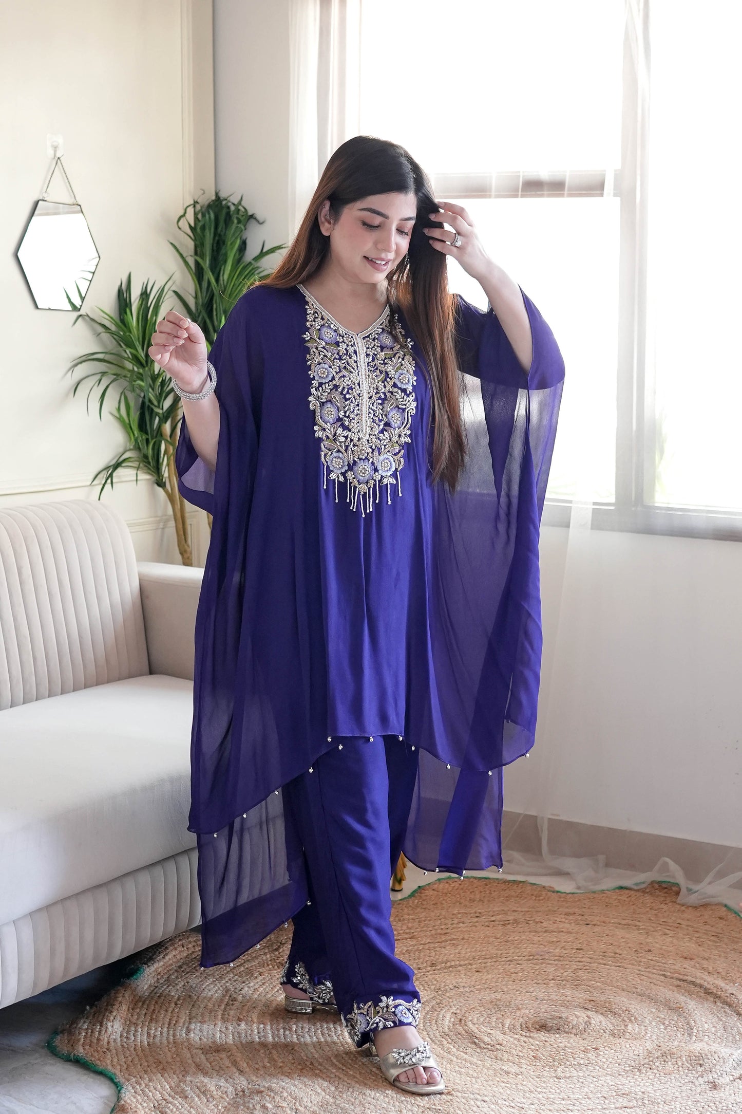 Adyaahi Purple Hand Embroidered Kaftan Set