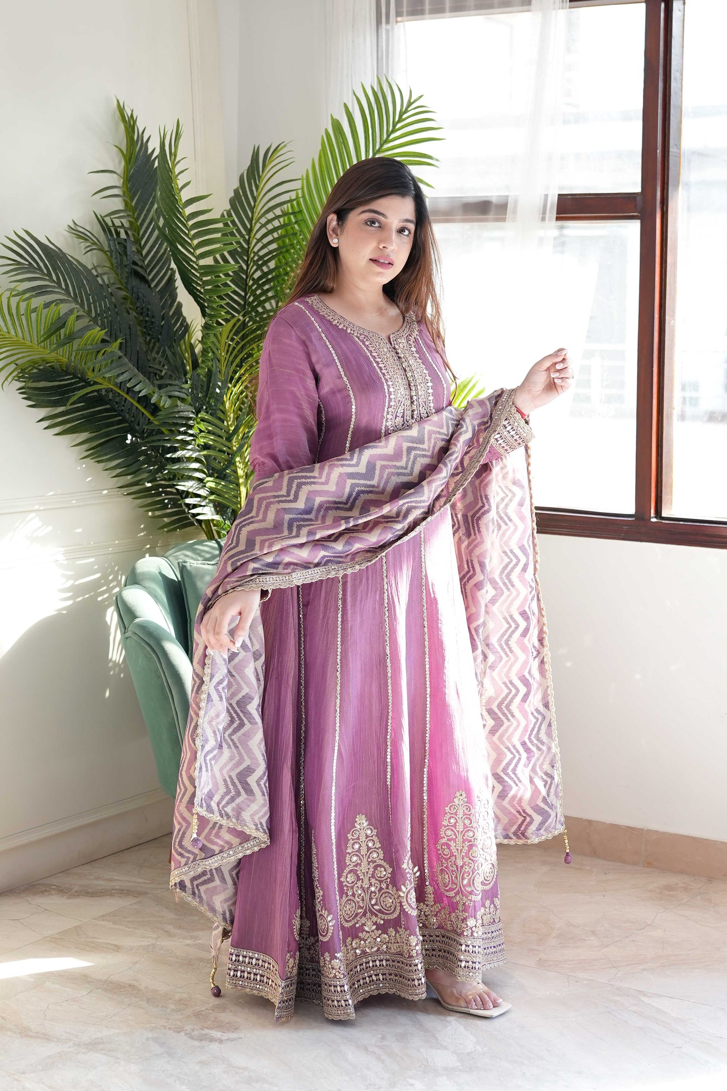 Zora Purple Embroidered Anarkali Suit