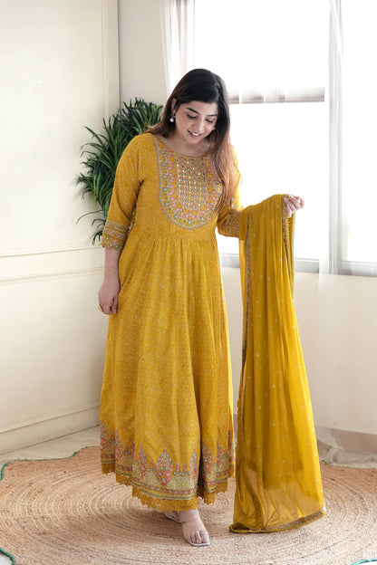 Meera Yellow Voluminous And Embroidred Anarkali Suit