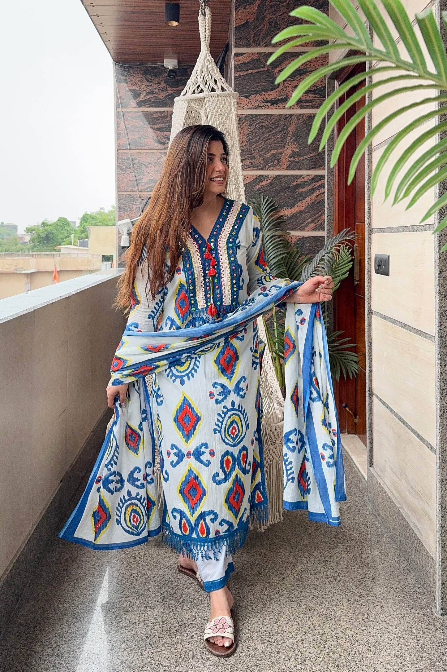 Keesa Blue Printed Suit Set