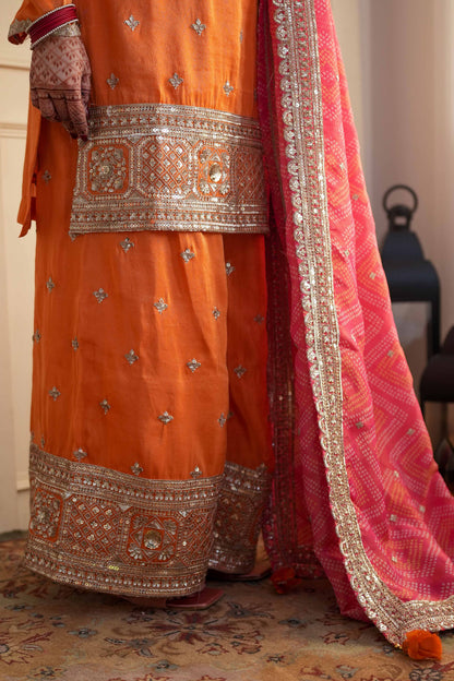 Anaira Orange Silk Suit With Bandhani Dupatta