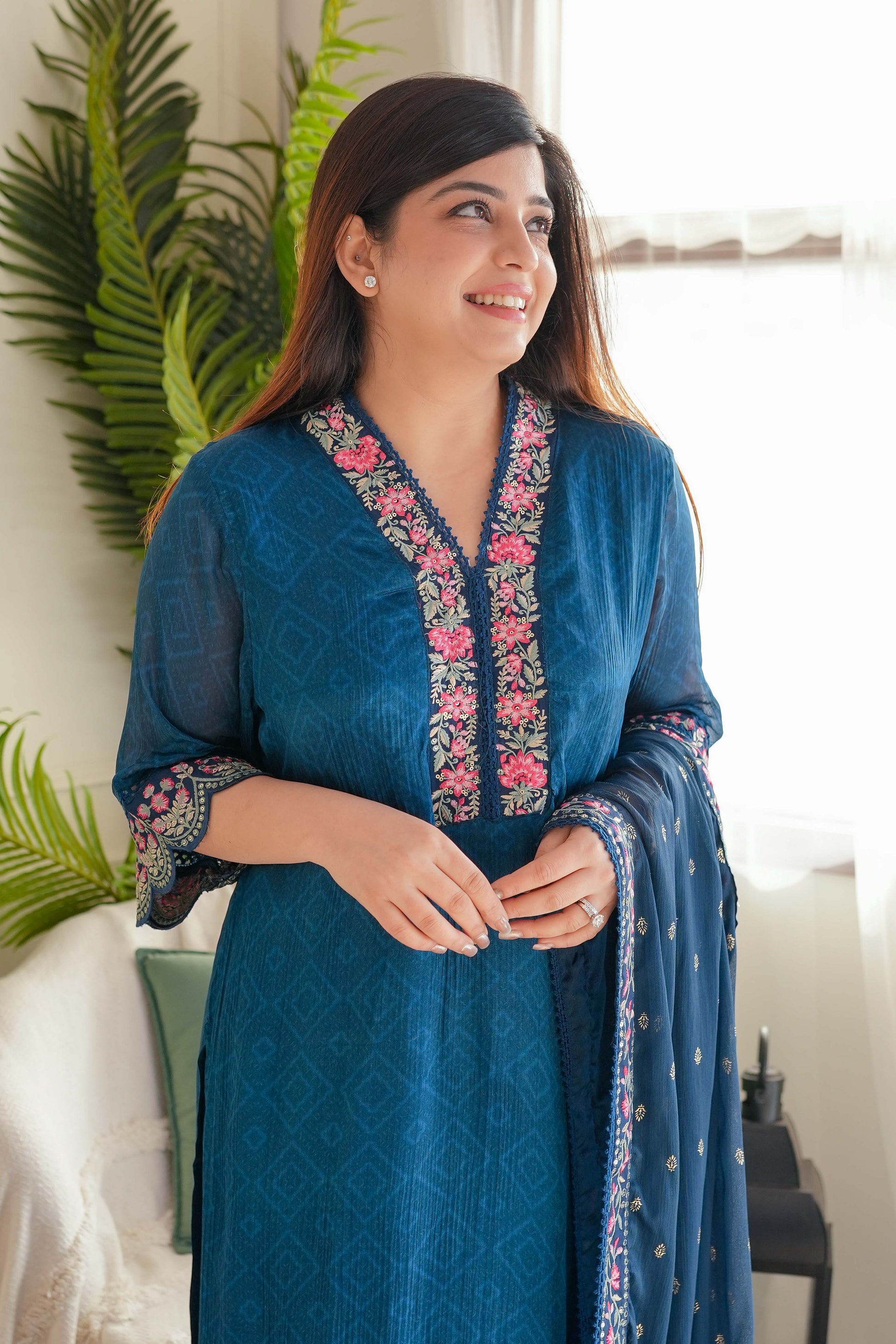 Meena Blue Embroidered Suit Set