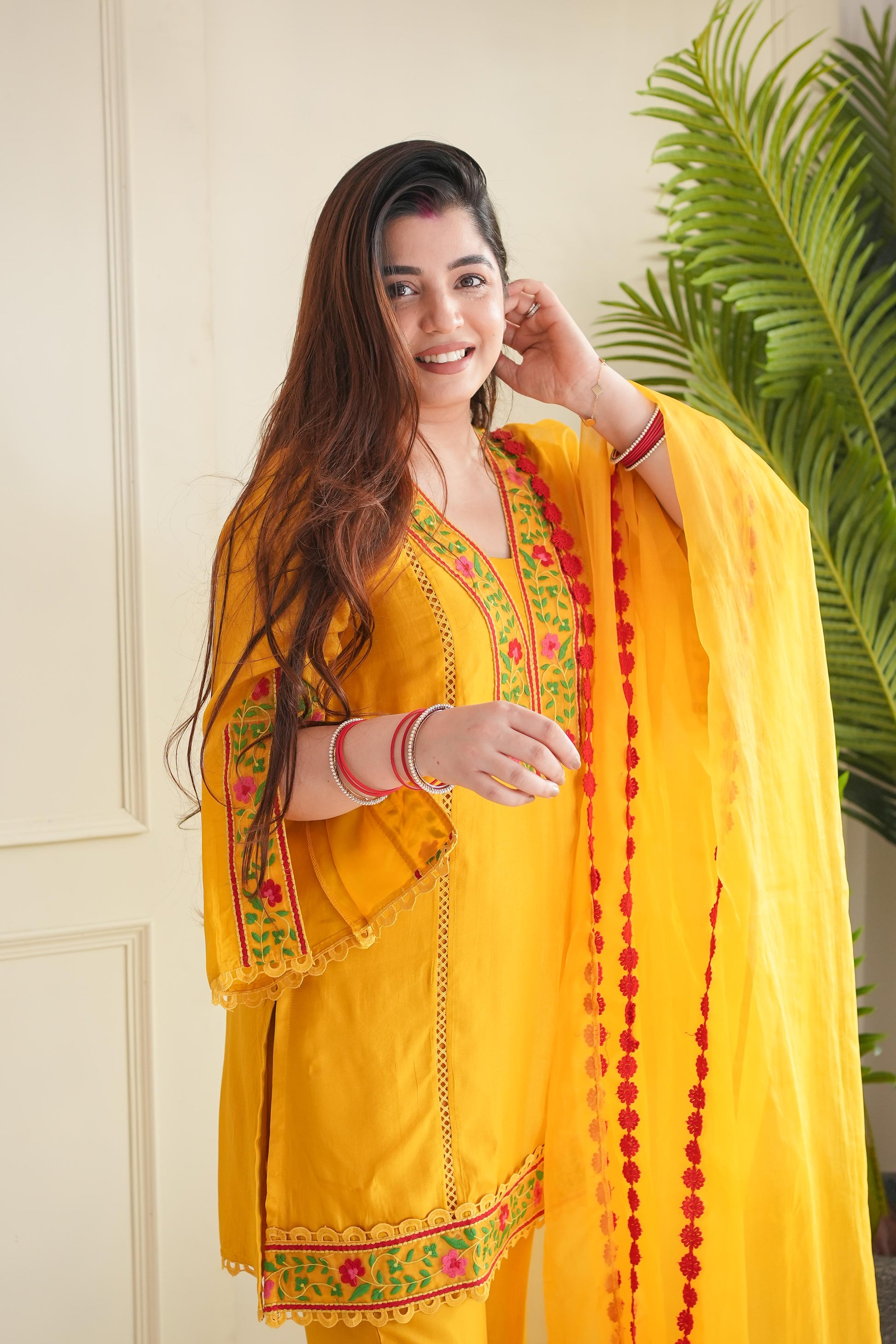 Rajha Yellow Thread Work Silk Suit