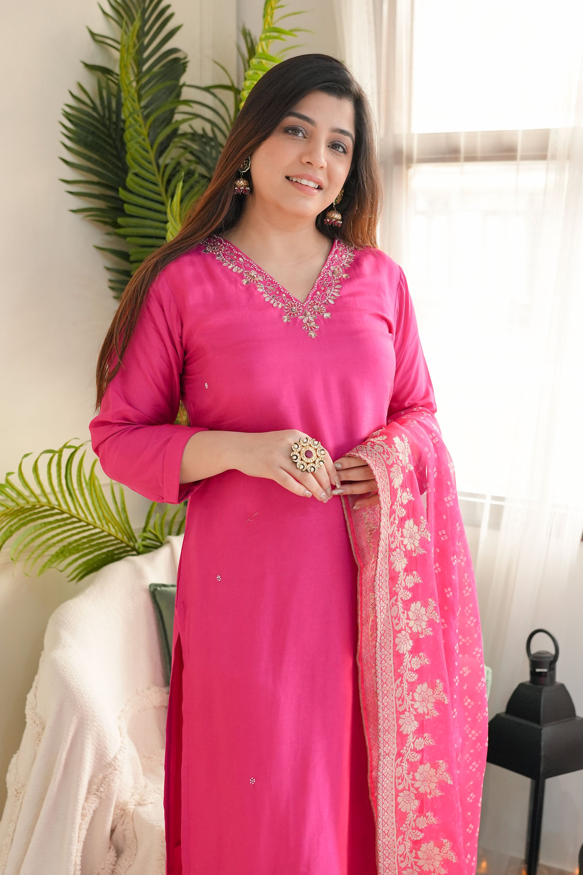 Mairah Pink Silk Suit Set