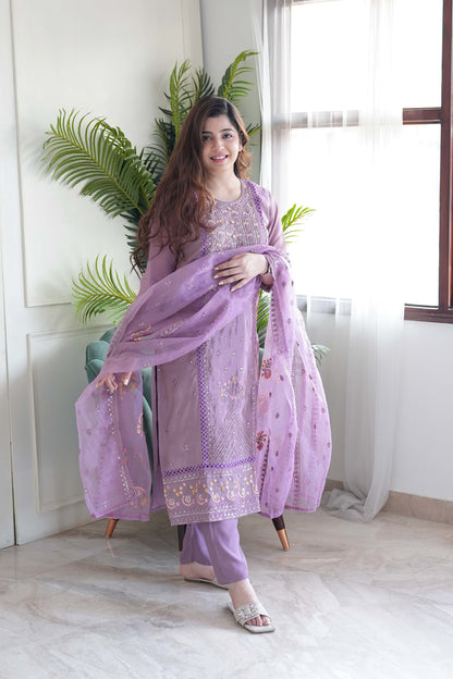 Miya Purple Embroidered Pakistani Suit