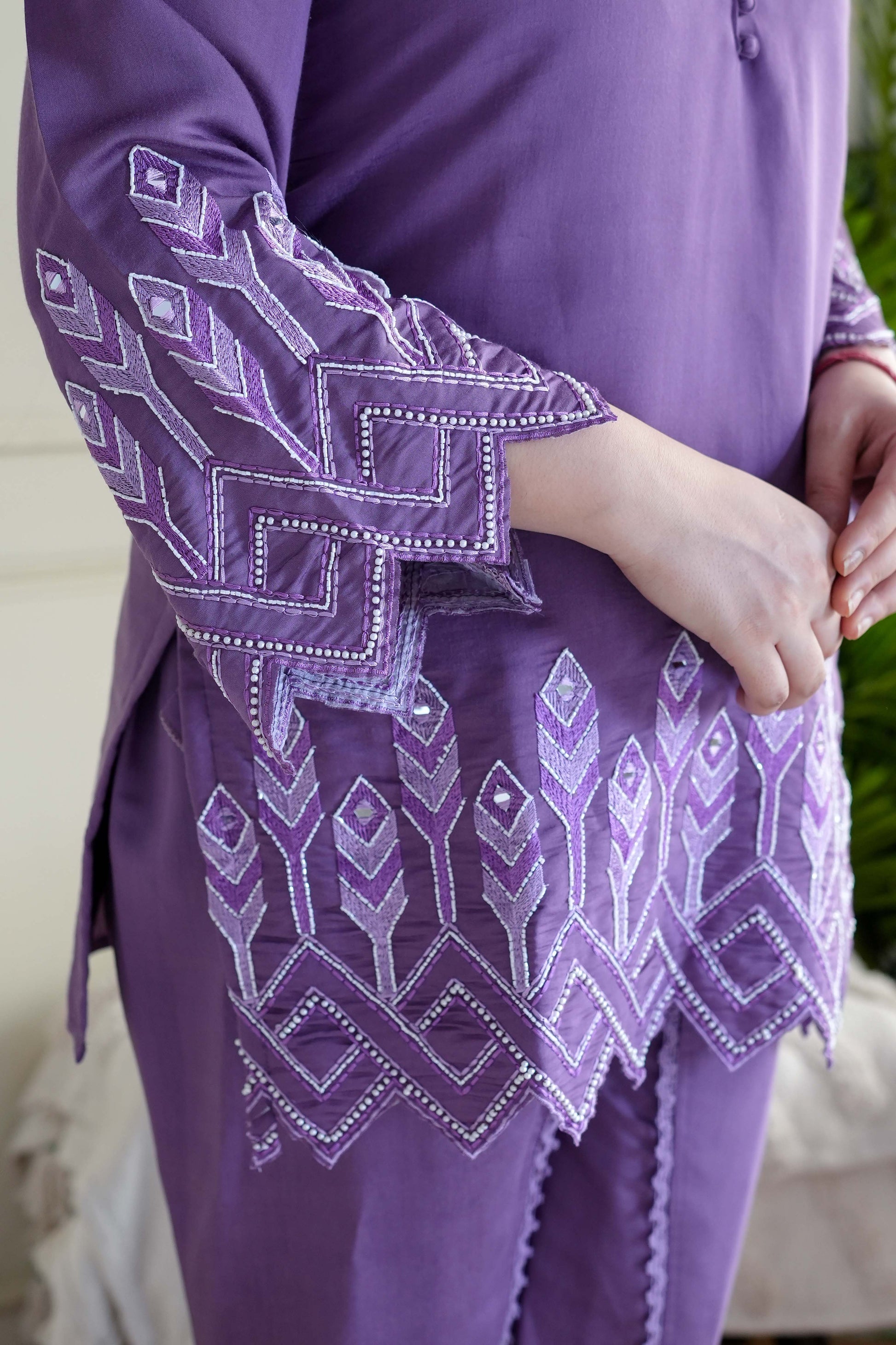 Safah Purple Embroidered Dhoti Set