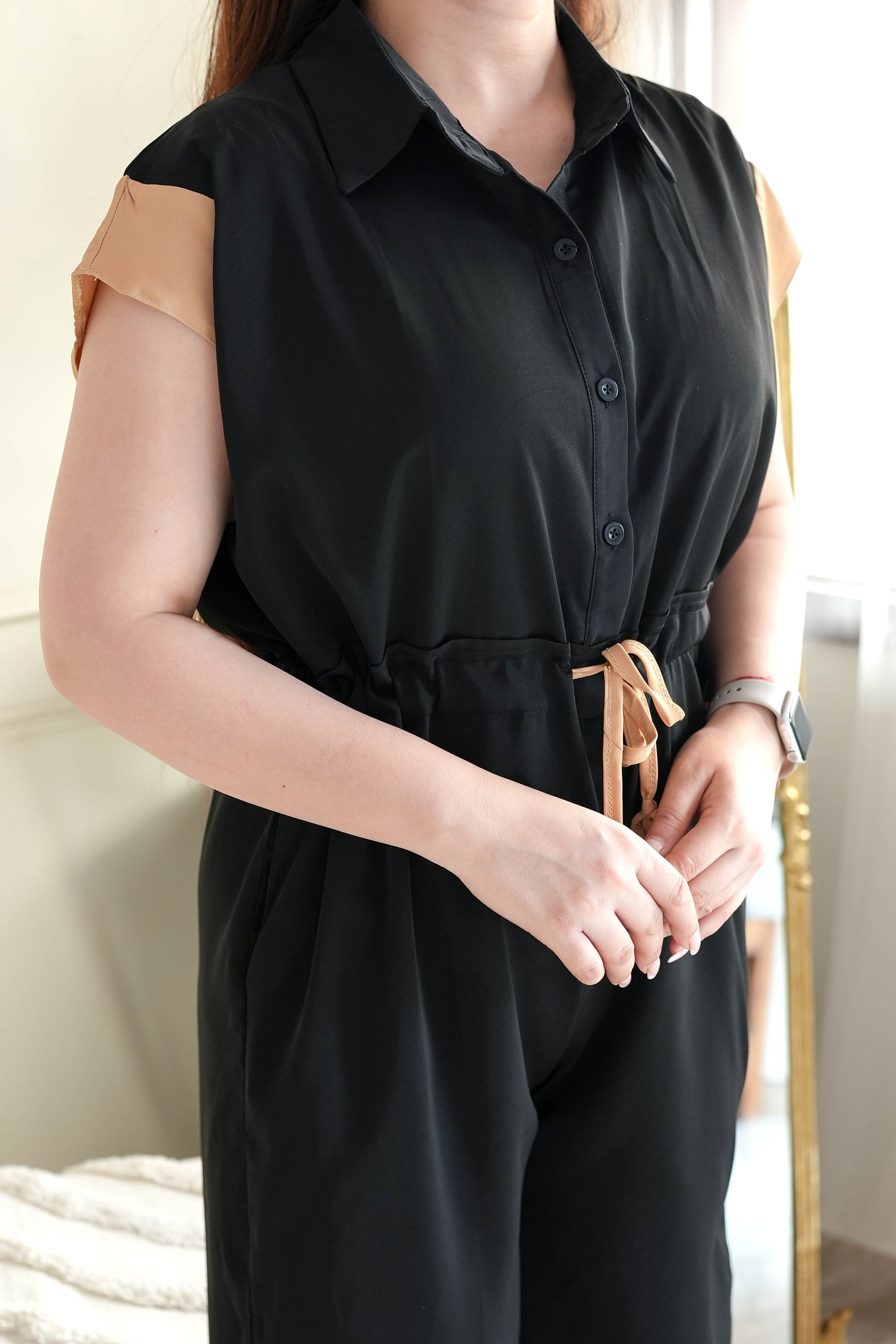 Daisy Black Front Knot Jumpsuit