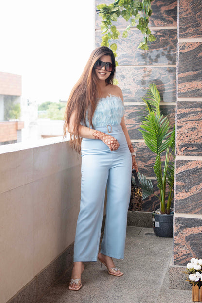 Jenice Blue Furr Jumpsuit