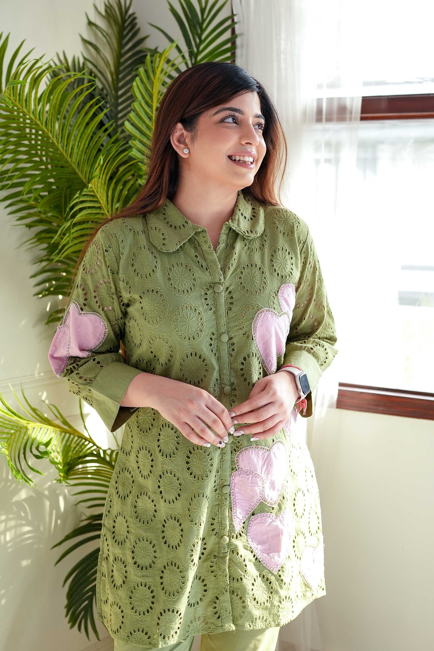 Mehreen Green Embroidered Schiffli Cordset