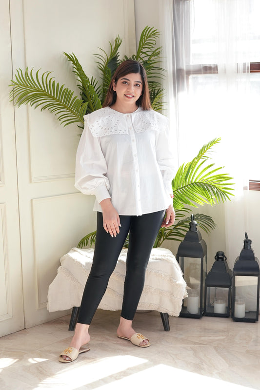 Nora White Cutwork Collar Shirt