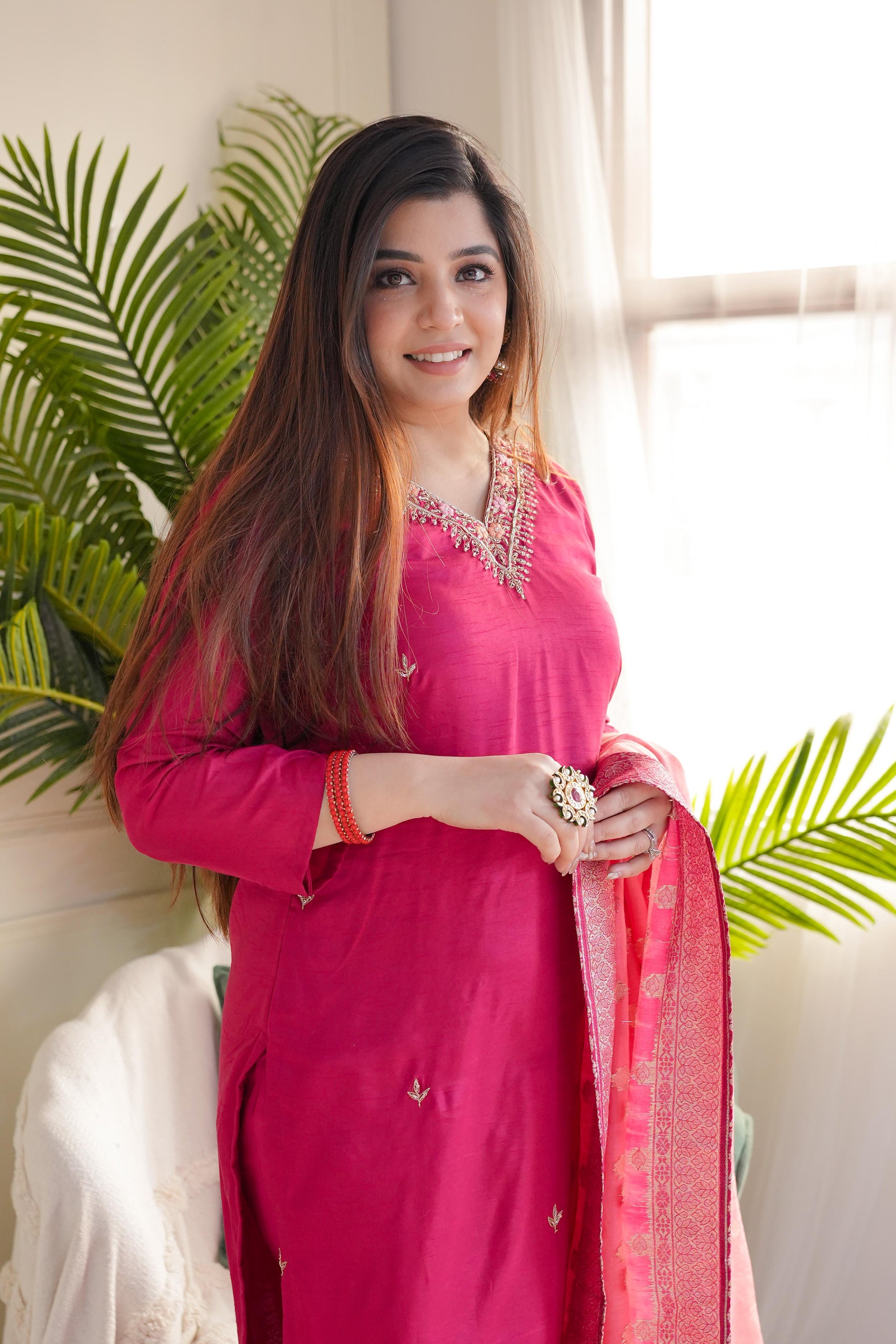 Ujjivan Pink Silk Suit Set