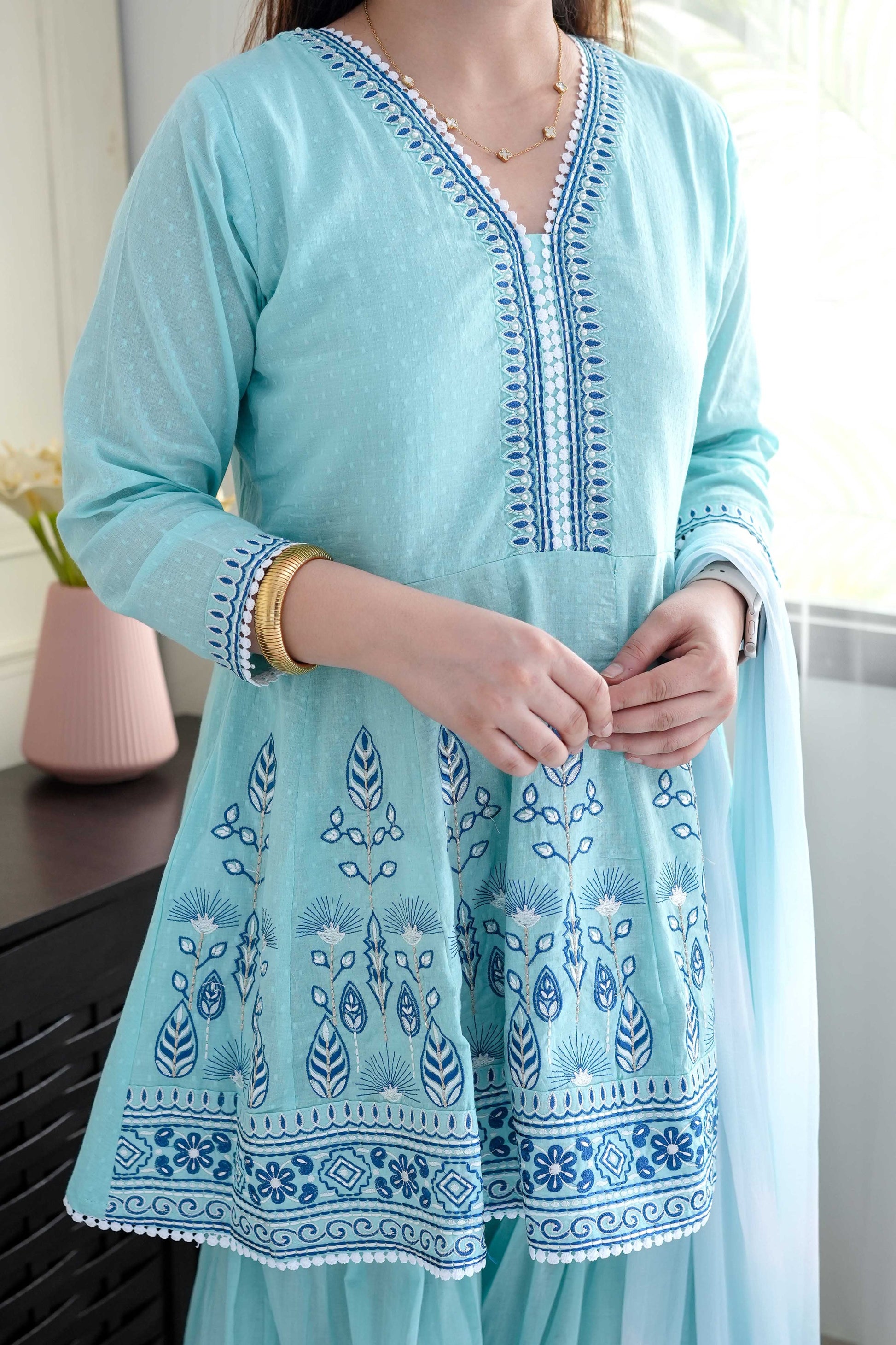 Noora Blue Printed Sharara Set