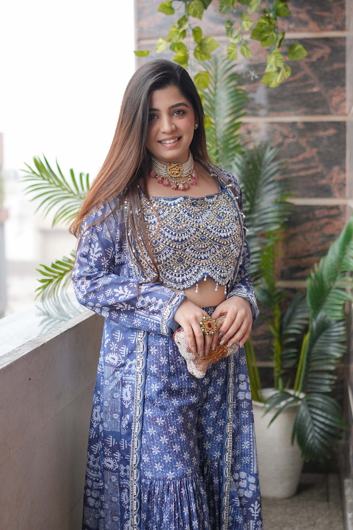 Mahi Blue Printed Three Piece Set