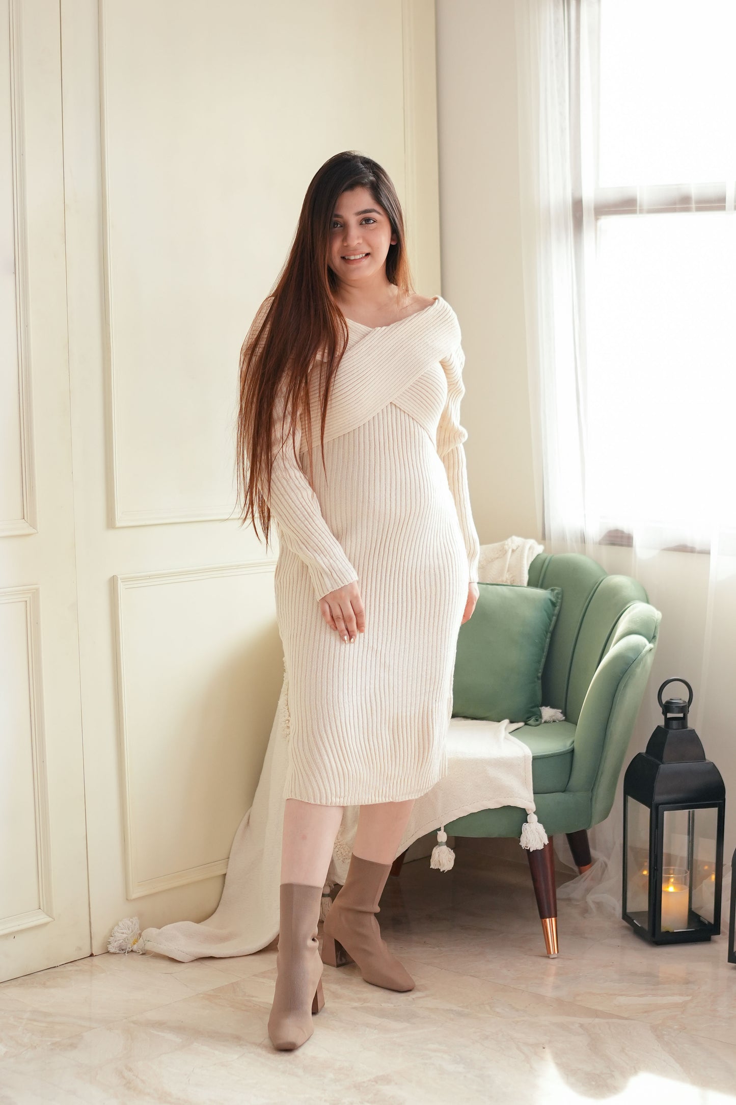 Nexa Cream Knitted Long Dress