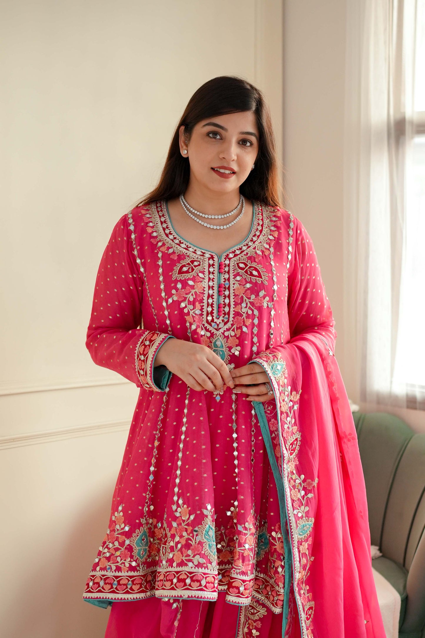 Kiara Mirror Work Short Anarkali With Dhoti