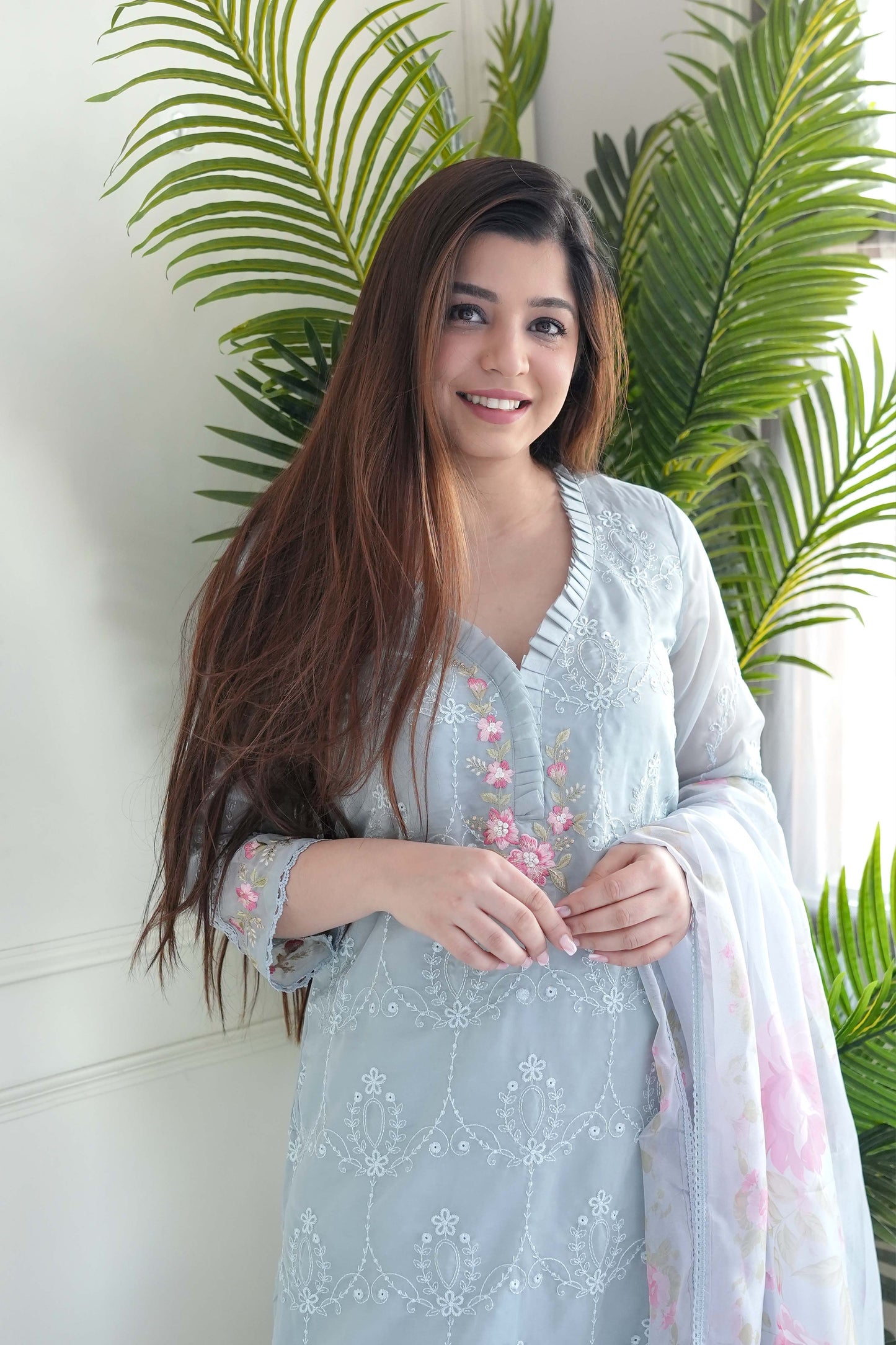 Bani Grey Thread Detailing Pakistani Suit Set