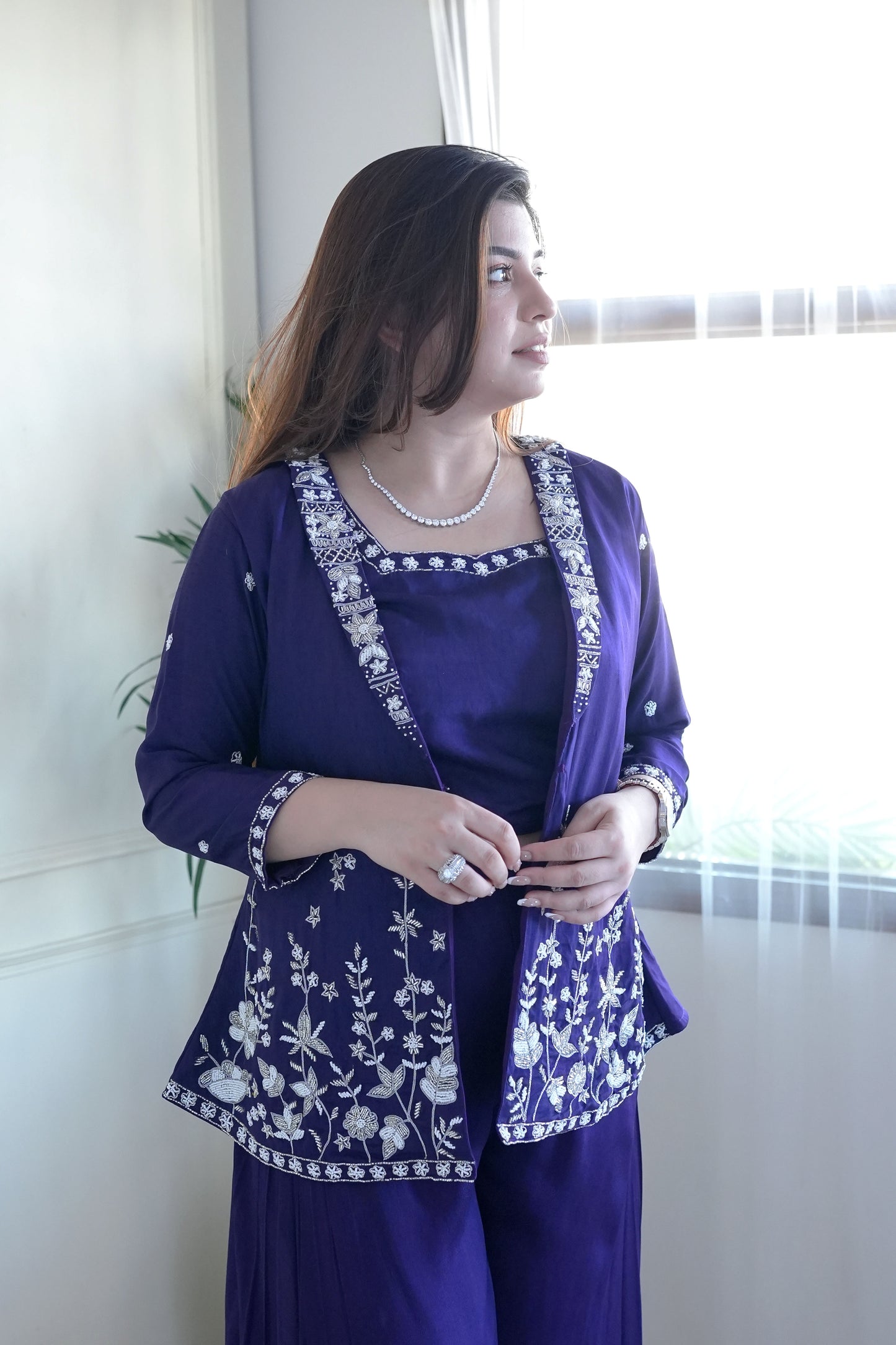 Haya Purple Embroidered Garara Set