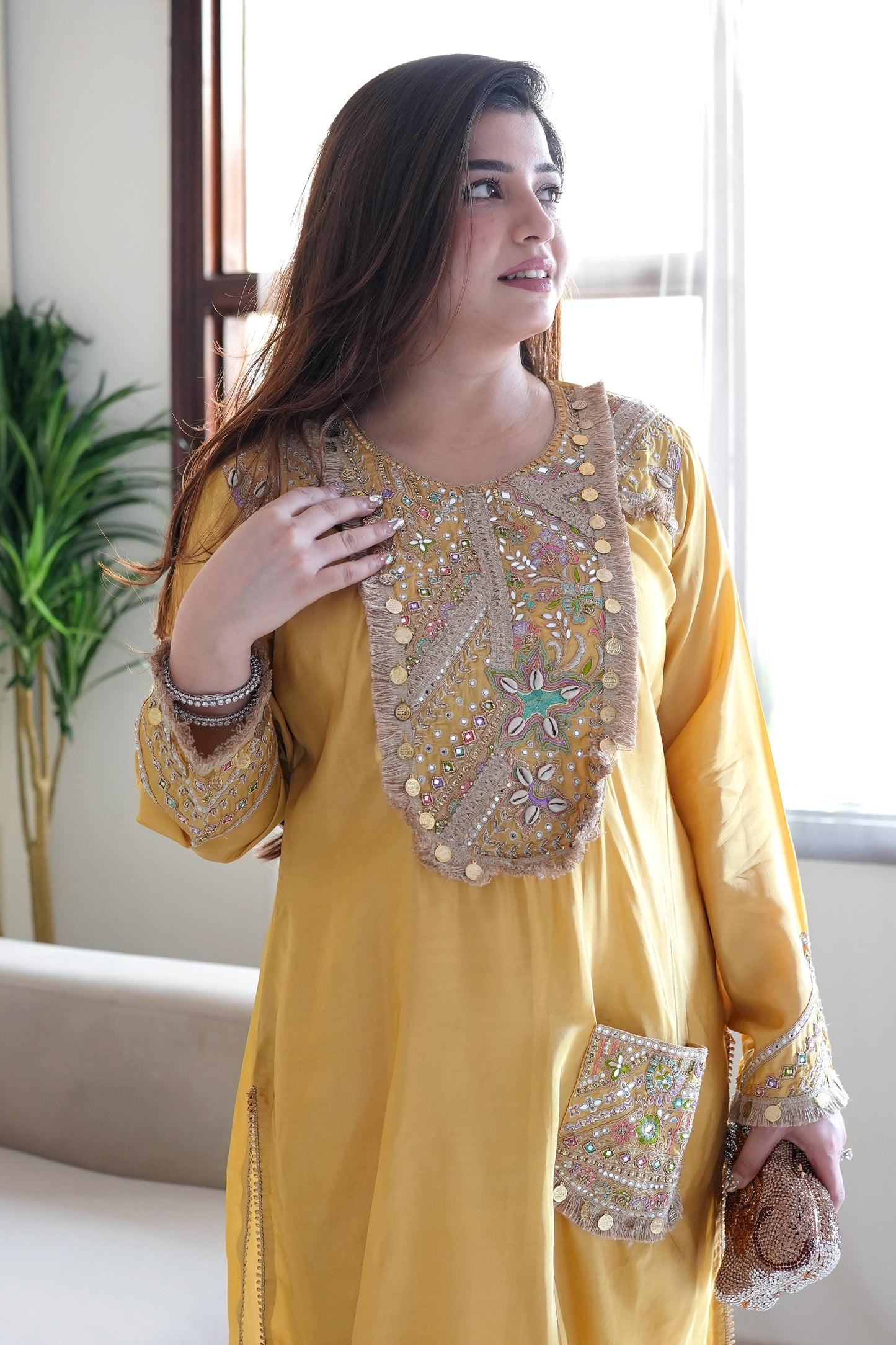 Rafia Yellow Embroidered Co ord Set