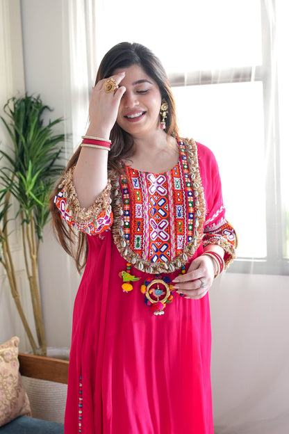 Areeb Hot Pink Embroidered Chogha Set