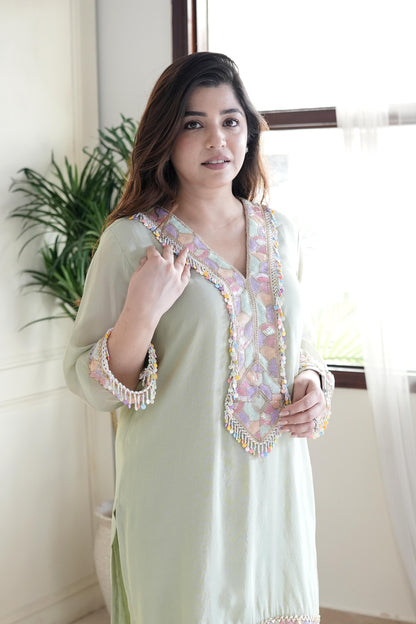 Zoya Green Embroidered Co ord Set