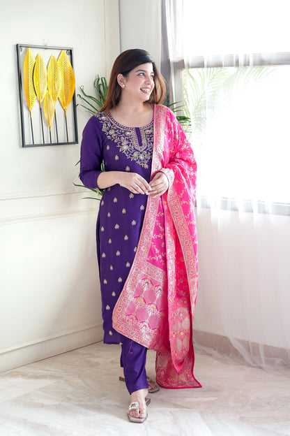 Hridya Purple Silk Suit