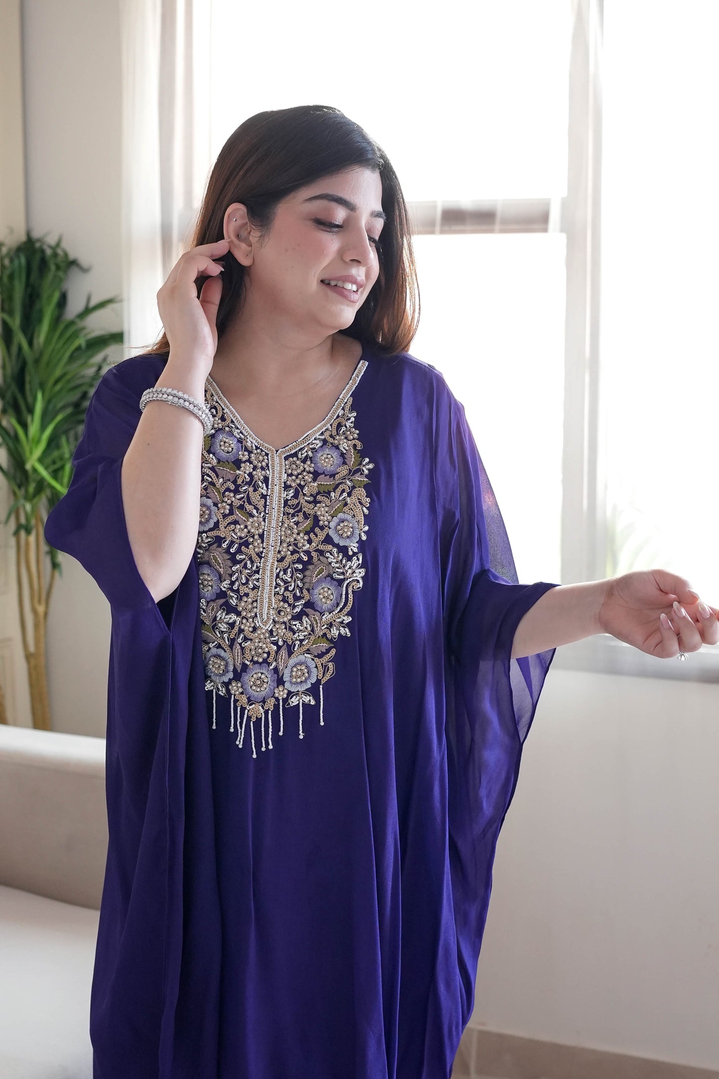 Adyaahi Purple Hand Embroidered Kaftan Set