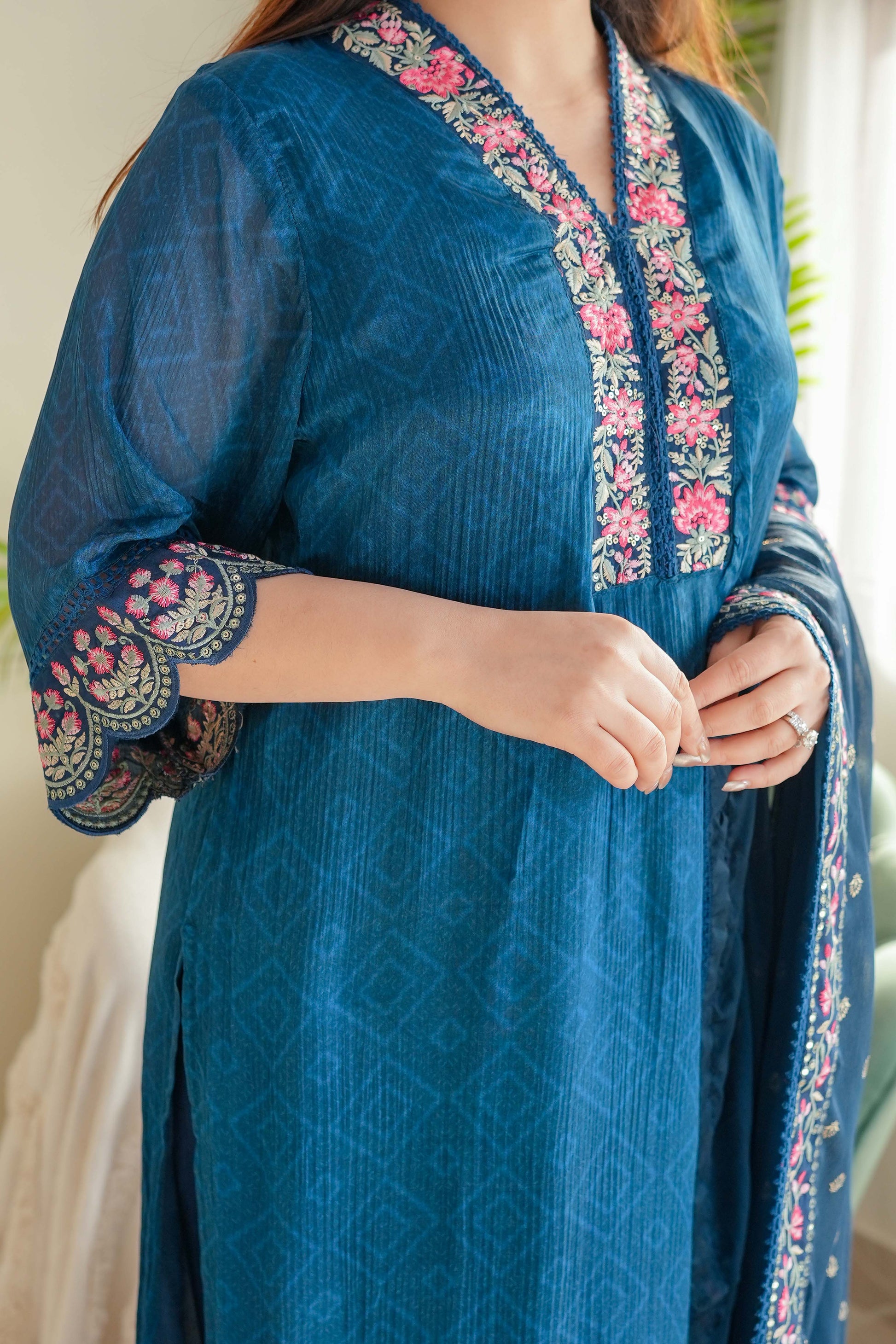 Meena Blue Embroidered Suit Set