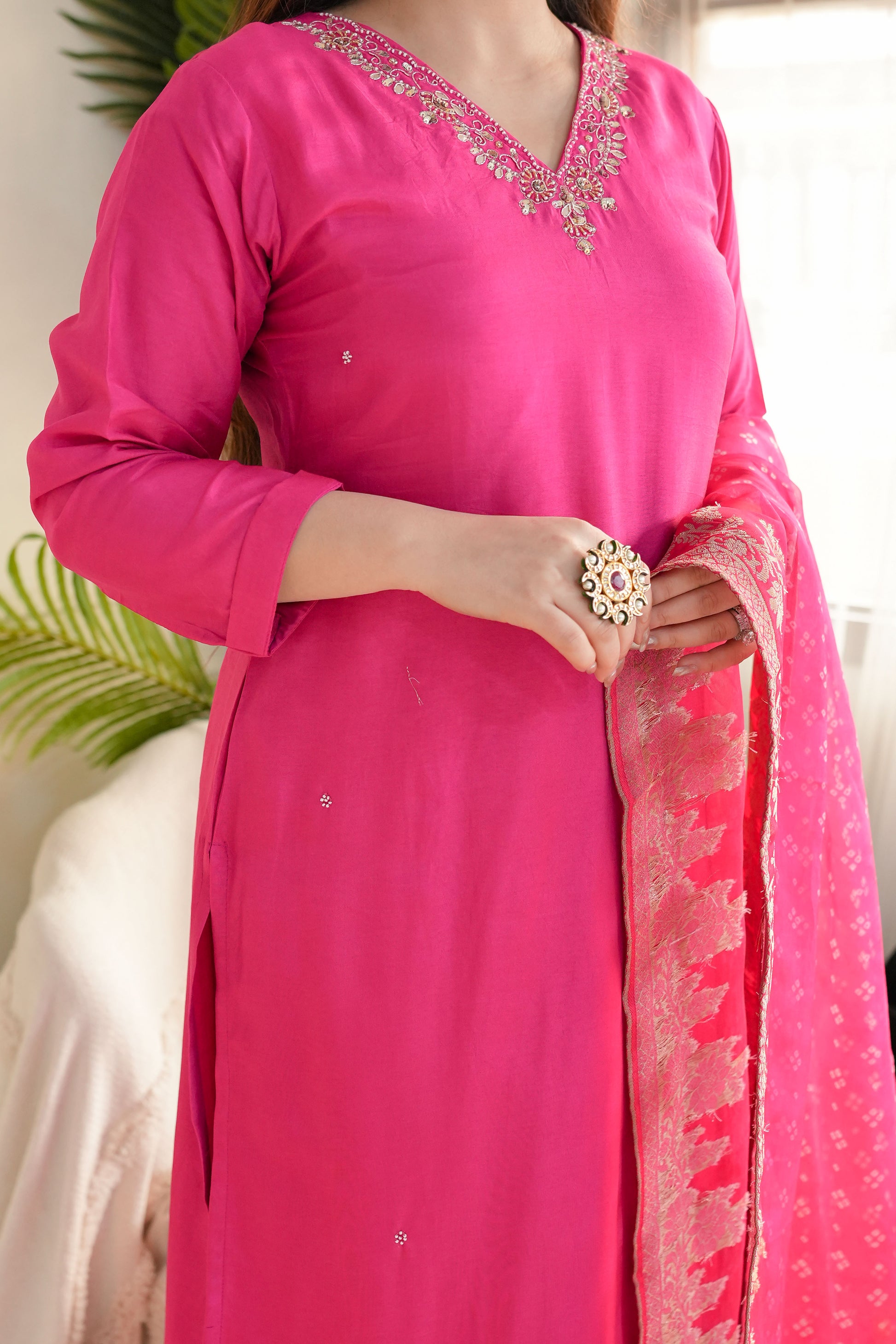 Mairah Pink Silk Suit Set