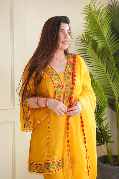 Rajha Yellow Thread Work Silk Suit