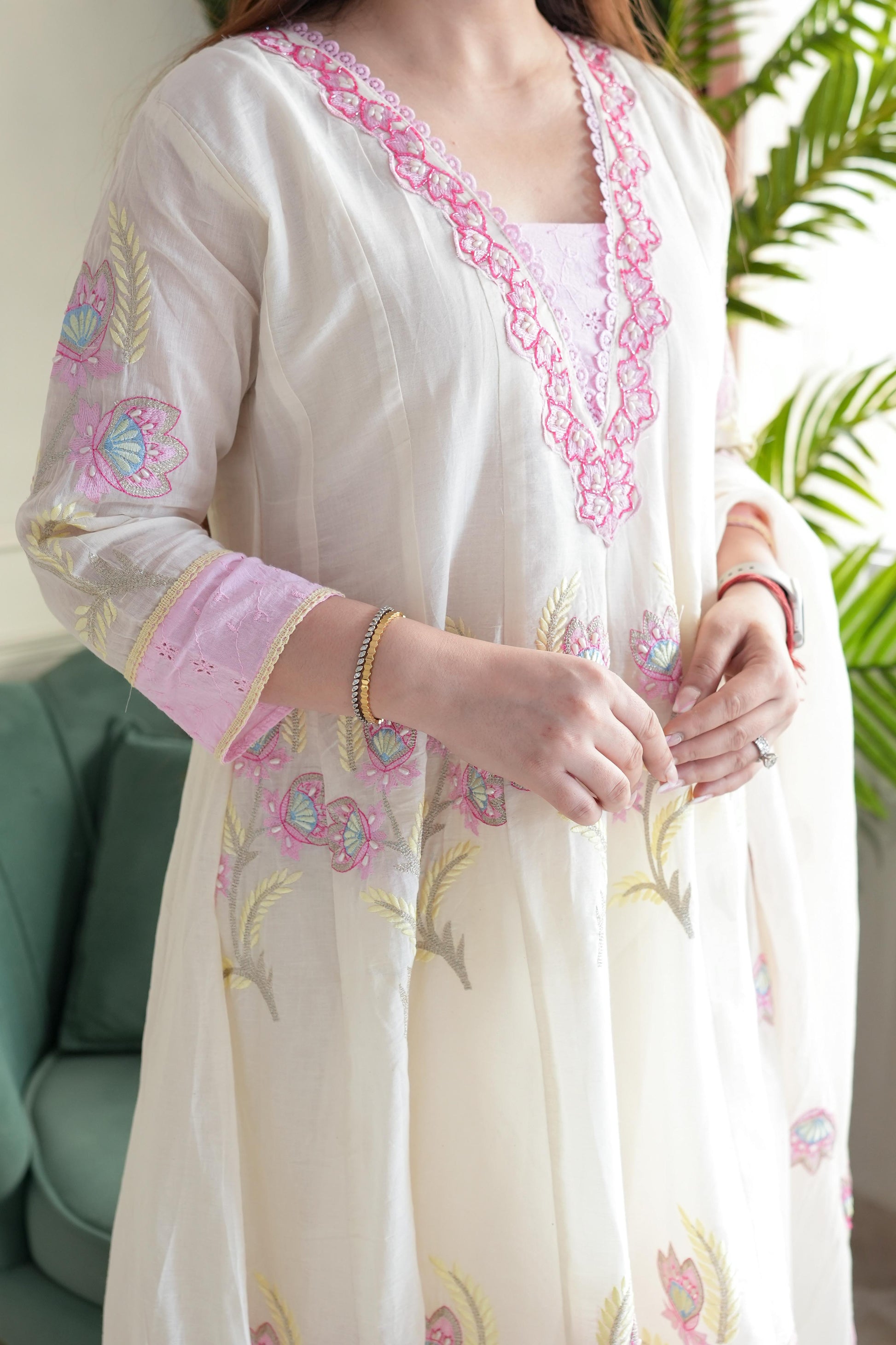 Geet Anarakali Suit With Pink Thread Detailing
