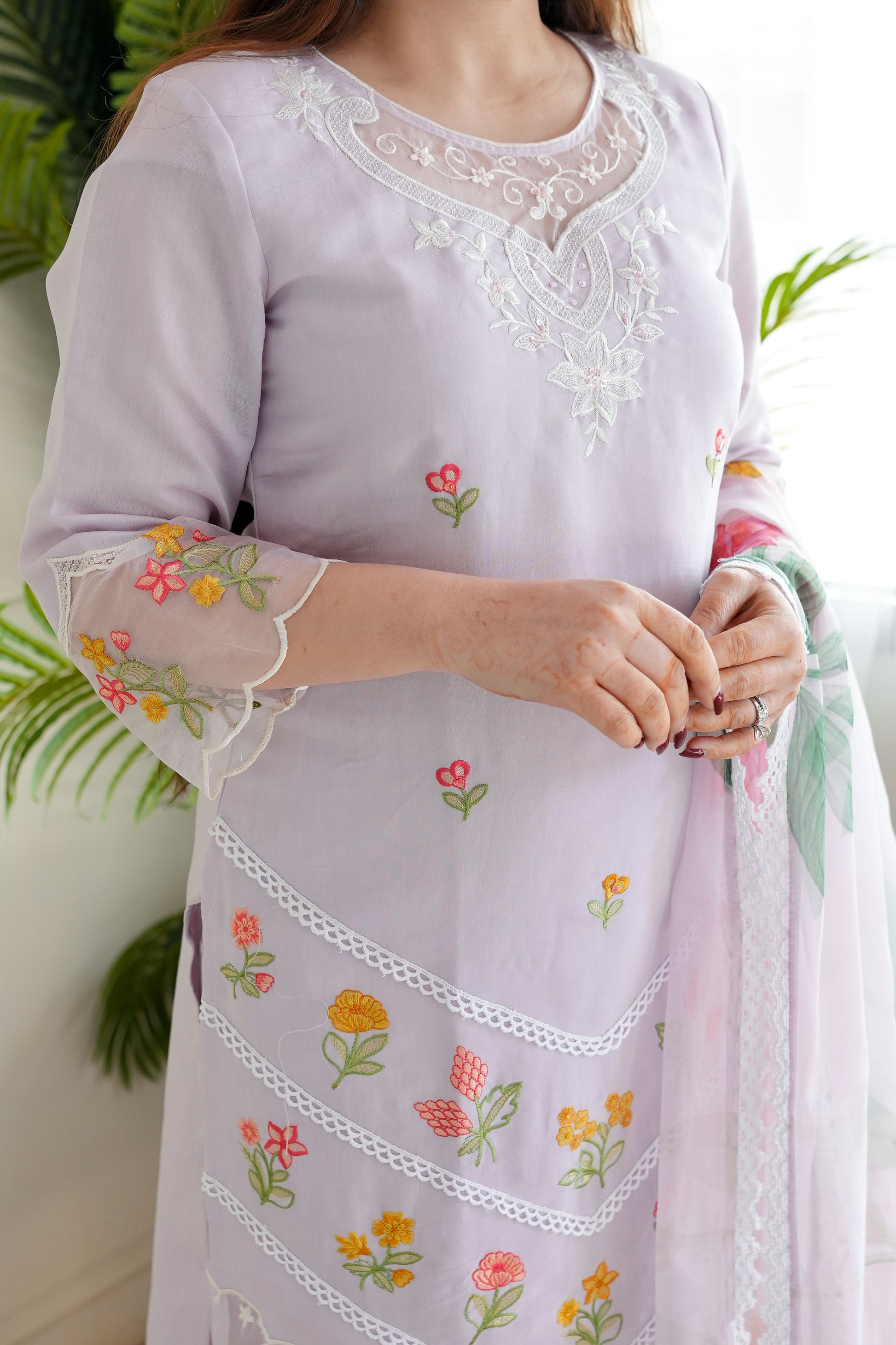 Neemra Lavender Thread Work Organza Suit