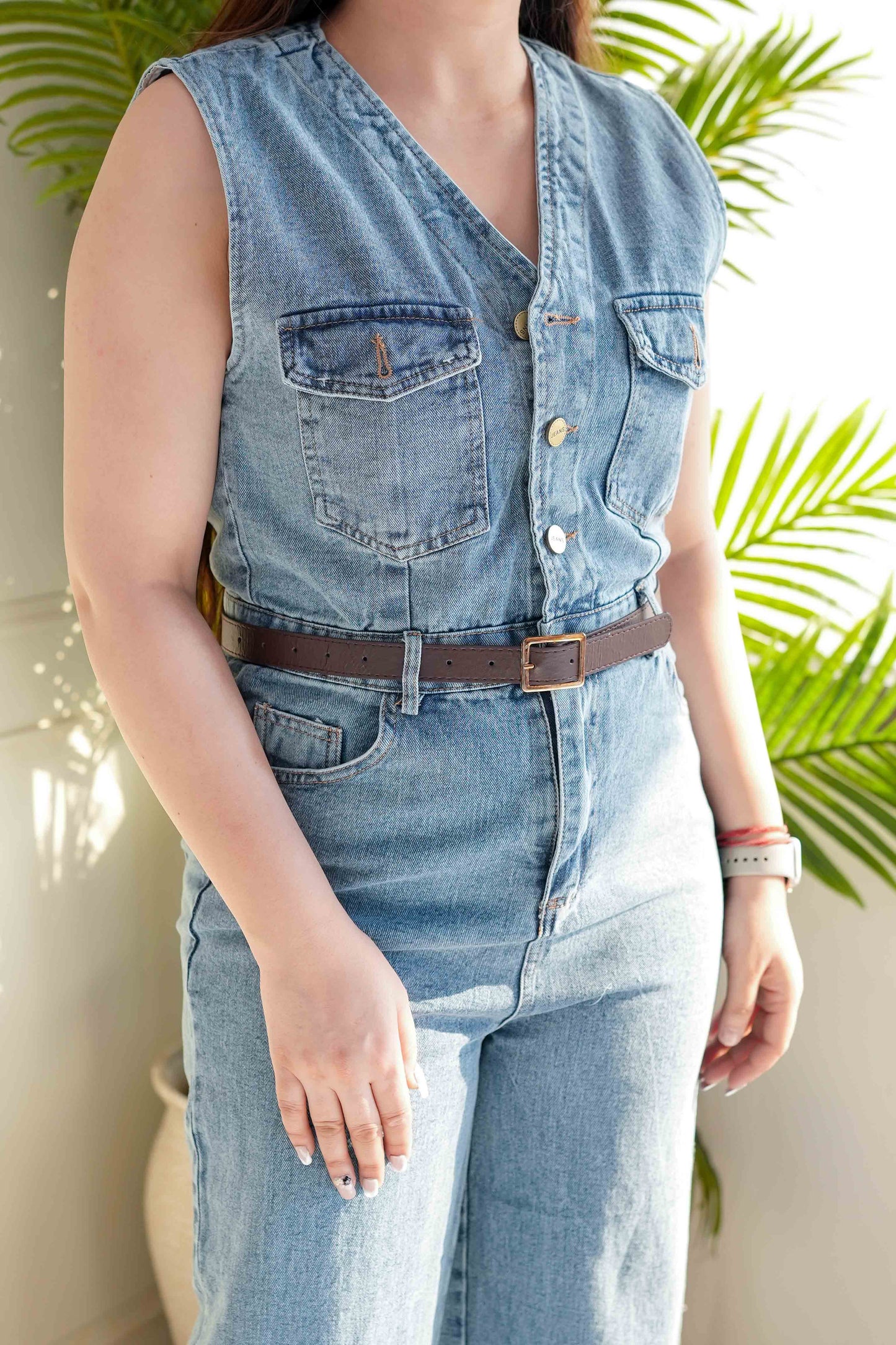 Ariana Light Blue Denim Jumpsuit with Belt