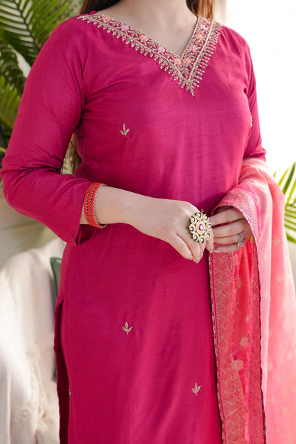 Ujjivan Pink Silk Suit Set