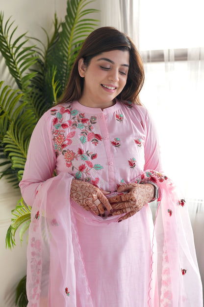 Meera Pink Embriodered Silk Suit