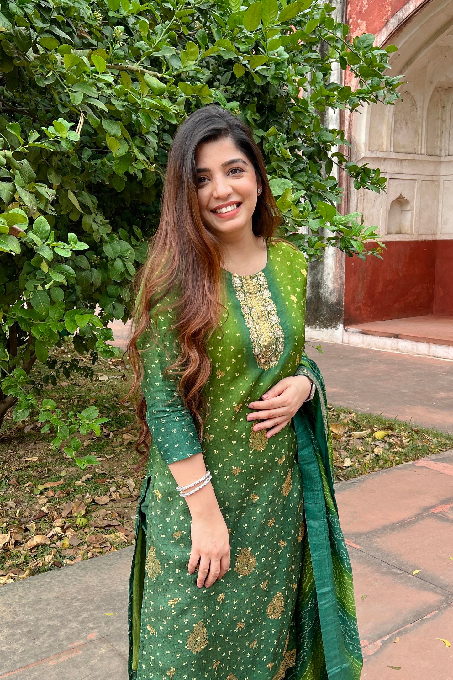 Fazana Green Silk Suit Set