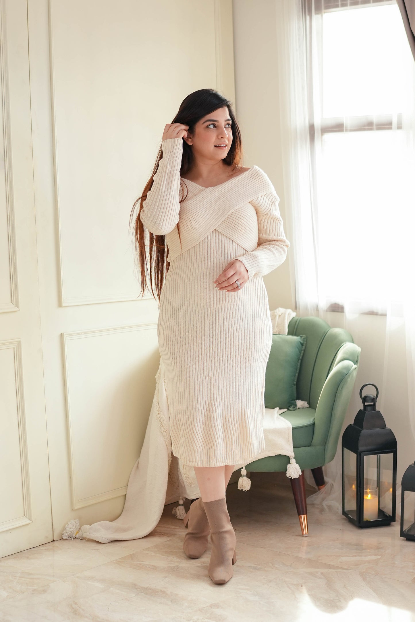 Nexa Cream Knitted Long Dress