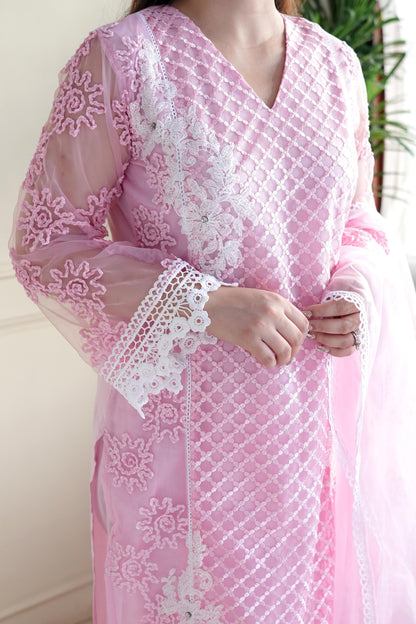 Beena Pink Lace Detailing Suit Set