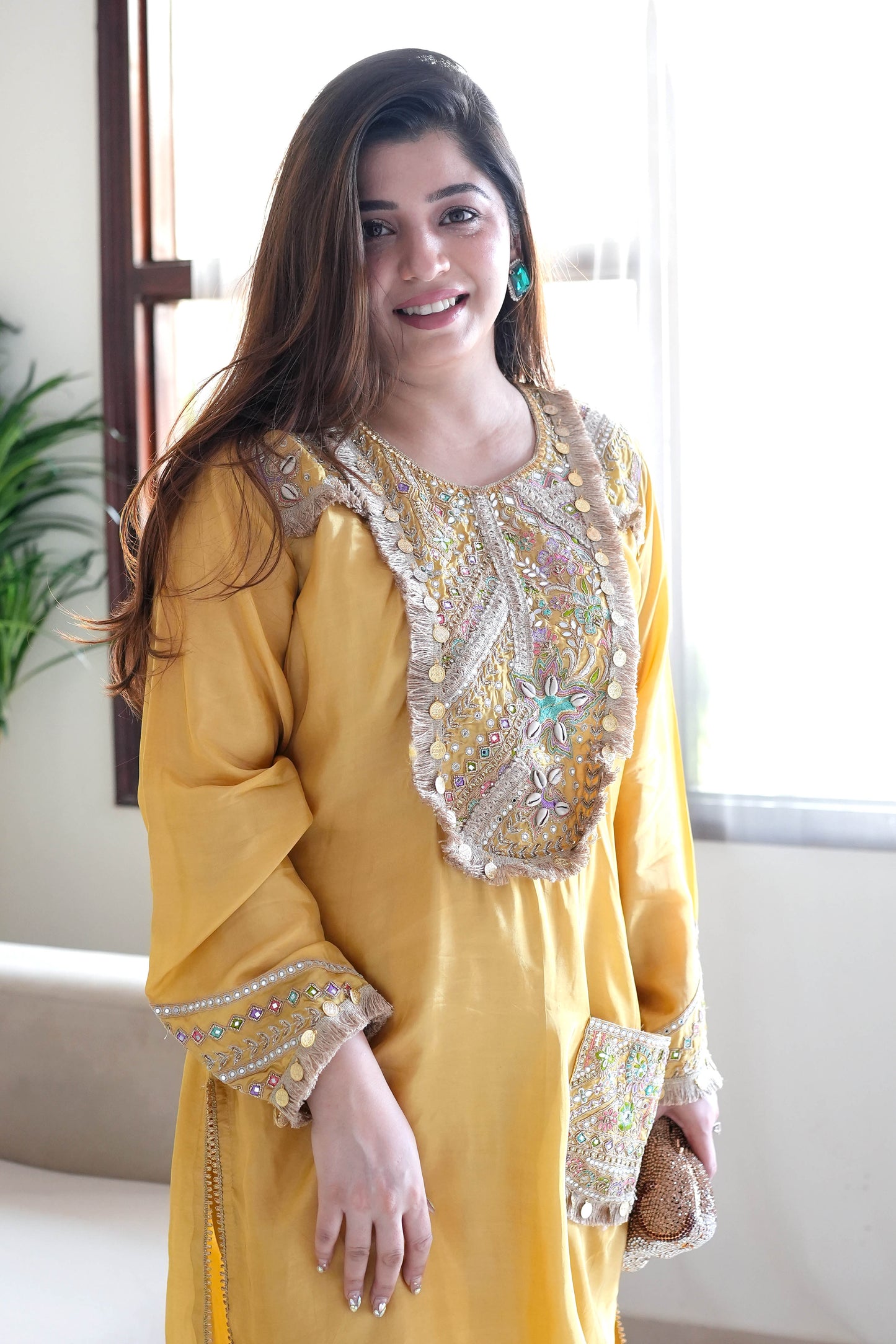 Rafia Yellow Embroidered Co ord Set