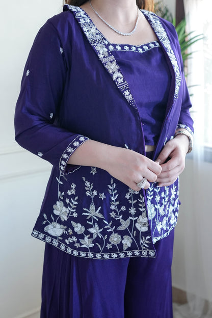 Haya Purple Embroidered Garara Set